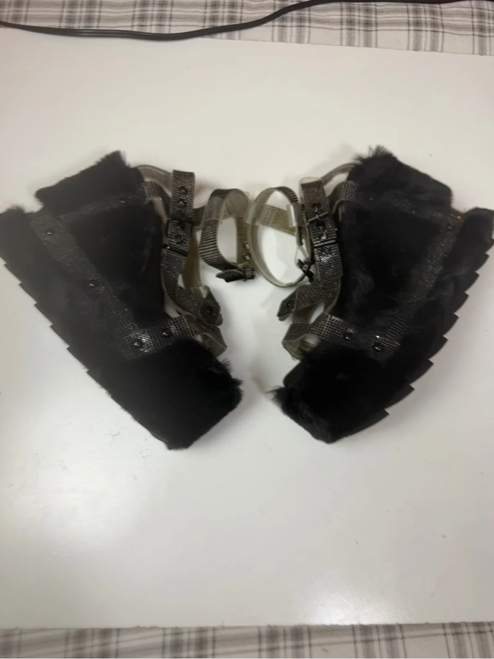 Y.R.U. X Dolls Kill Black Gravity Bling FauxFur Rhinestone Platform Sandal NWT 7